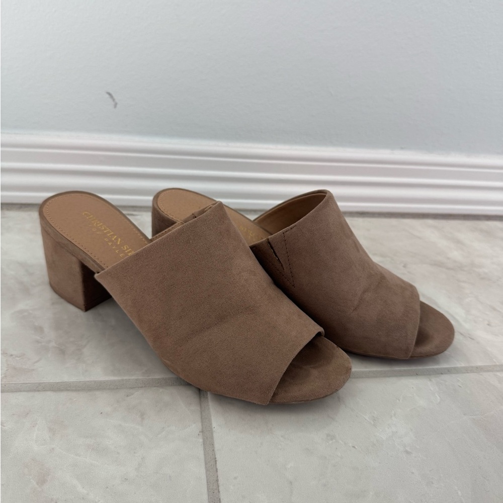 Brown Suede Block Heel Mules